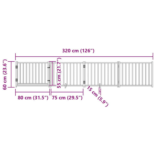 Koiraportti taitettava 4 paneelia valkoinen 320 cm täysi kuusi