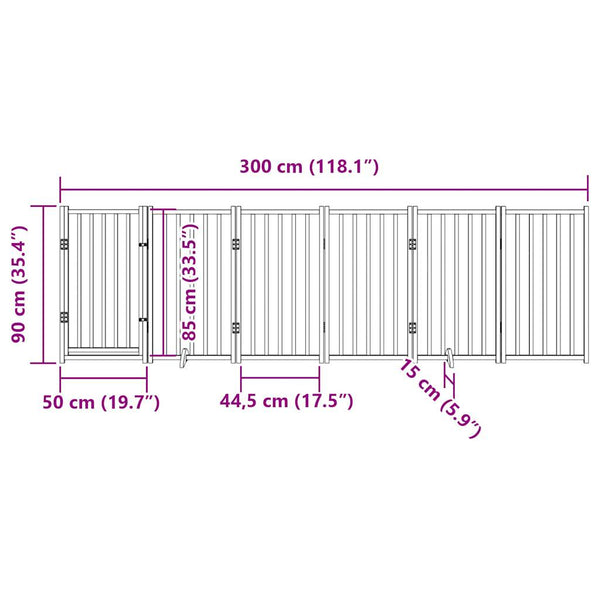 koiraportti kokoontaittuva 6 paneelia musta 300 cm täysi kuusi