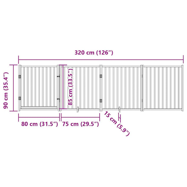Koiraportti kokoontaittuva 4 paneelia musta 320 cm täysi kuusi