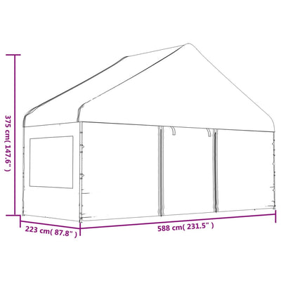 Huvimaja katolla valkoinen 5,88x2,23x3,75 m polyeteeni