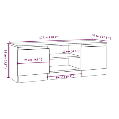 TV-taso ovella ruskea tammi 102x30x36 cm