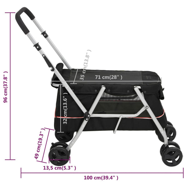 Musta taitettavat koiranrattaat Eama 100x49x96cm (oxford kangas)
