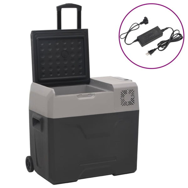 Kylmälaukku pyörillä ja adapterilla mustaharmaa 50 l PP