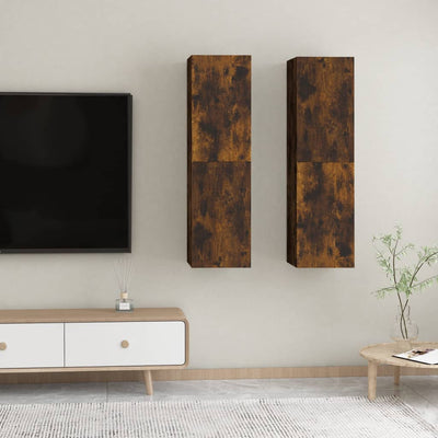 Seinäkiinnitettävät TV-tasot 2 kpl savutammi 30,5x30x110 cm
