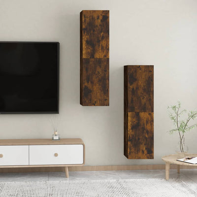 Seinäkiinnitettävät TV-tasot 2 kpl savutammi 30,5x30x110 cm