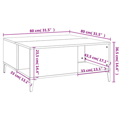 Sohvapöytä harmaa Sonoma 80x80x36,5 cm tekninen puu