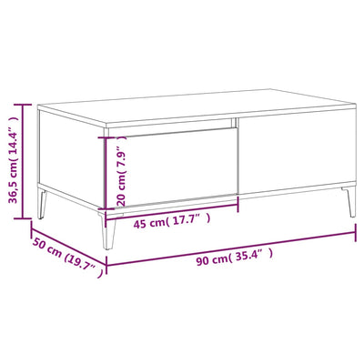 Sohvapöytä harmaa Sonoma 90x50x36,5 cm tekninen puu