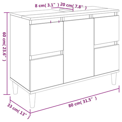 Pesuallaskaappi betoninharmaa 80x33x60 cm tekninen puu