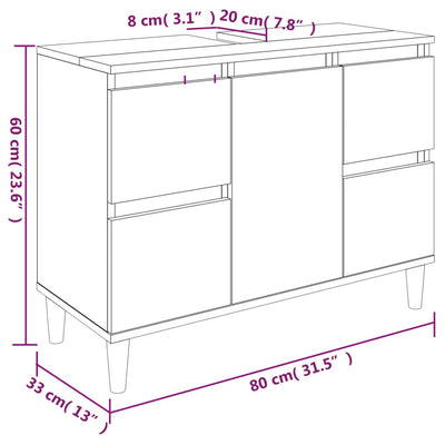 Pesuallaskaappi harmaa Sonoma 80x33x60 cm tekninen puu