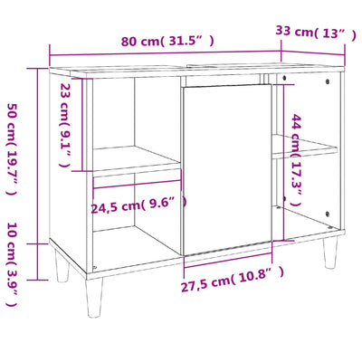 Pesuallaskaappi betoninharmaa 80x33x60 cm tekninen puu