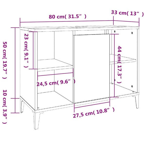 Pesuallaskaappi betoninharmaa 80x33x60 cm tekninen puu