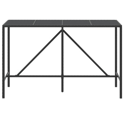 Baaripöytä lasipöytälevyllä musta 180x70x110 cm polyrottinki