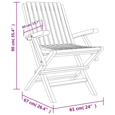 Kokoontaitettavat puutarhatuolit 2 kpl 61x67x90 cm täysi tiikki