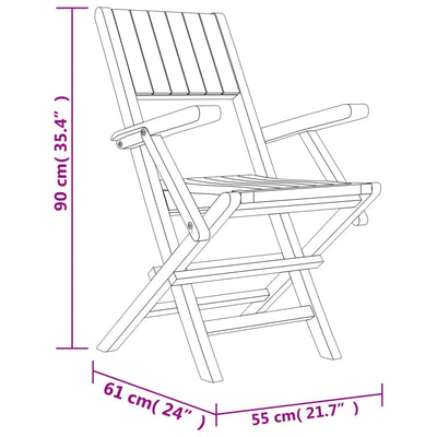 Kokoontaitettavat puutarhatuolit 2 kpl 55x61x90 cm täysi tiikki
