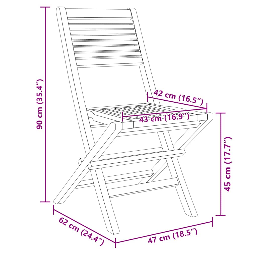 Kokoontaitettavat puutarhatuolit Nadita 47x62x90cm (2 kpl, tiikki)