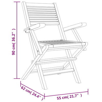 Kokoontaitettavat puutarhatuolit 2 kpl 55x62x90 cm täysi tiikki