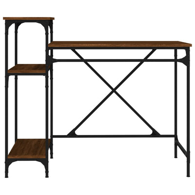 Työpöytä hyllyillä ruskea tammi 105x50x90 cm tekninen puu/rauta