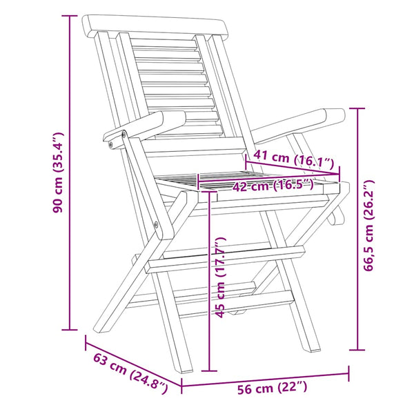 Kokoontaitettavat puutarhatuolit 6 kpl 56x63x90 cm täysi tiikki