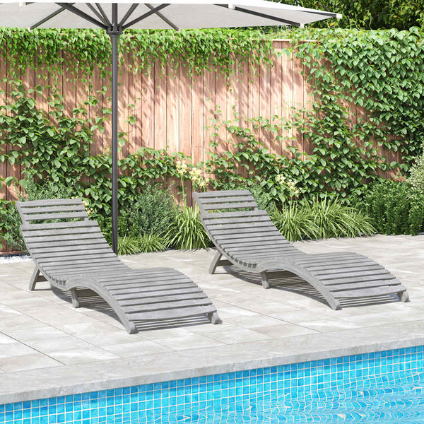 Aurinkotuolit 2 kpl harmaa 184x55x64 cm massiivipuu akaasia