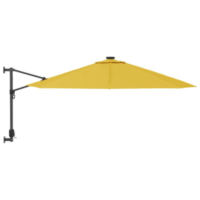 Seinäkiinnitteinen aurinkovarjo LED-valoilla keltainen 290 cm