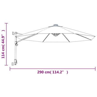 Seinäkiinnitteinen aurinkovarjo LED-valoilla keltainen 290 cm