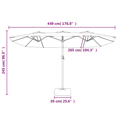 Kaksipäinen aurinkovarjo LED-valot taupe 449x245 cm