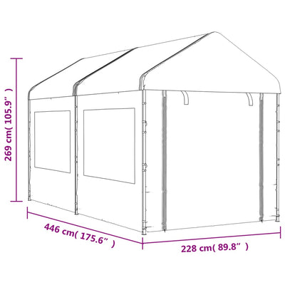 Huvimaja katolla valkoinen 4,46x2,28x2,69 m polyeteeni