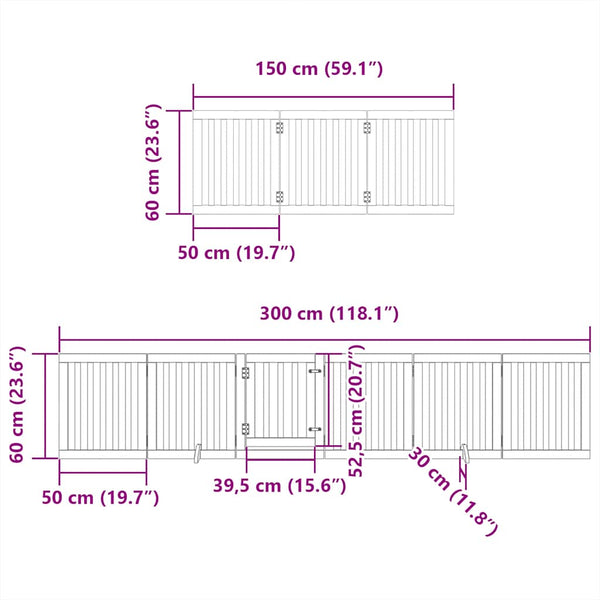 Koiraportti kokoontaittuva 9 paneelia valk. 450 cm poppelipuu