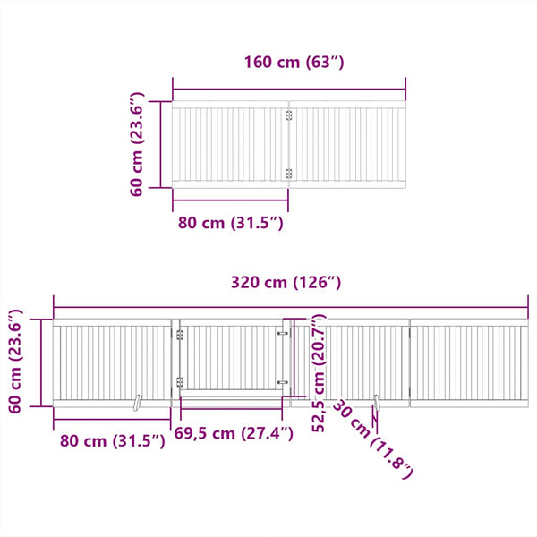 Koiraportti kokoontaittuva 12 paneelia musta 960 cm poppelipuu