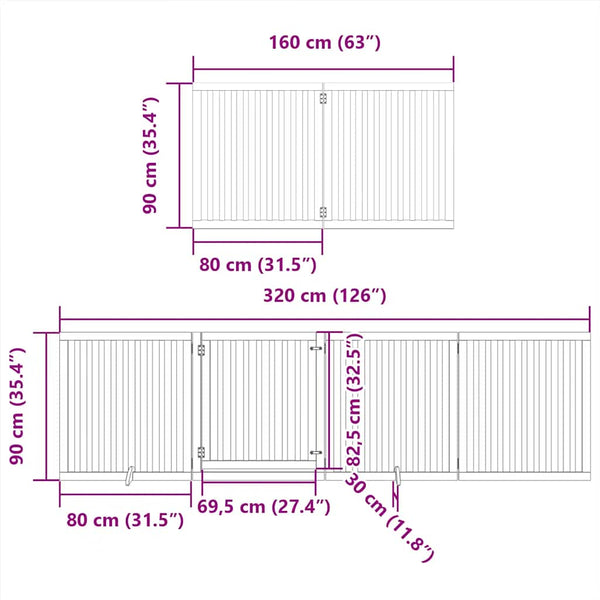Koiraportti kokoontaittuva 10 paneelia musta 800 cm poppelipuu