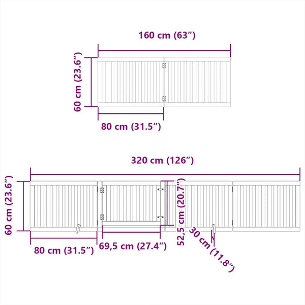 Koiraportti kokoontaittuva 12 paneelia ruskea 960 cm poppelipuu