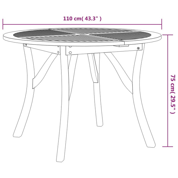 Puutarhapöytä Ø 110 cm täysi akasiapuu