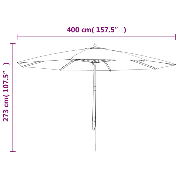 Puutarhan aurinkovarjo puutolppa taupe 400x273 cm