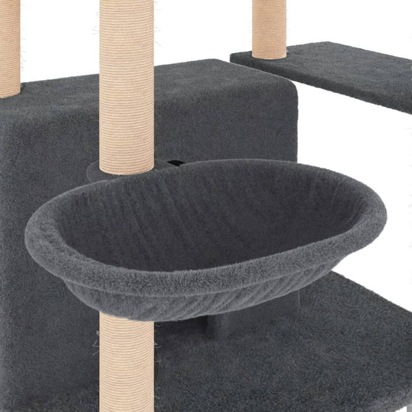 Tummanharmaa kissan kiipeilypuu sisal- raapimispylväillä Aret 166cm