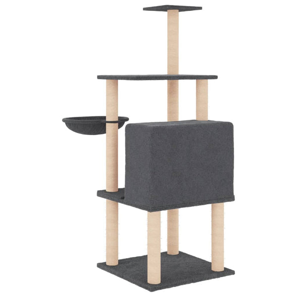 Tummanharmaa kissan kiipeilypuu sisal- raapimispylväillä Ondi 132cm