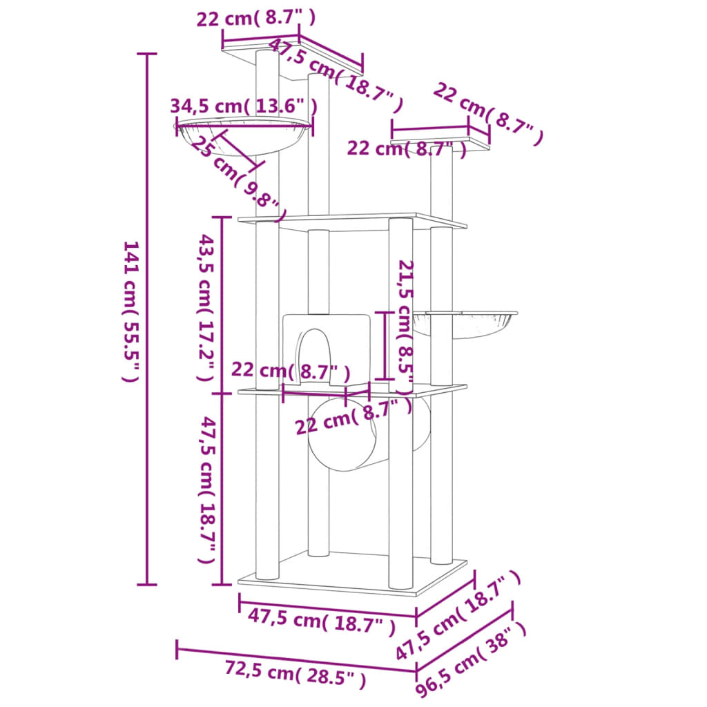Vaaleanharm. kissan kiipeilypuu sisal- raapimispylväillä Ash 141cm