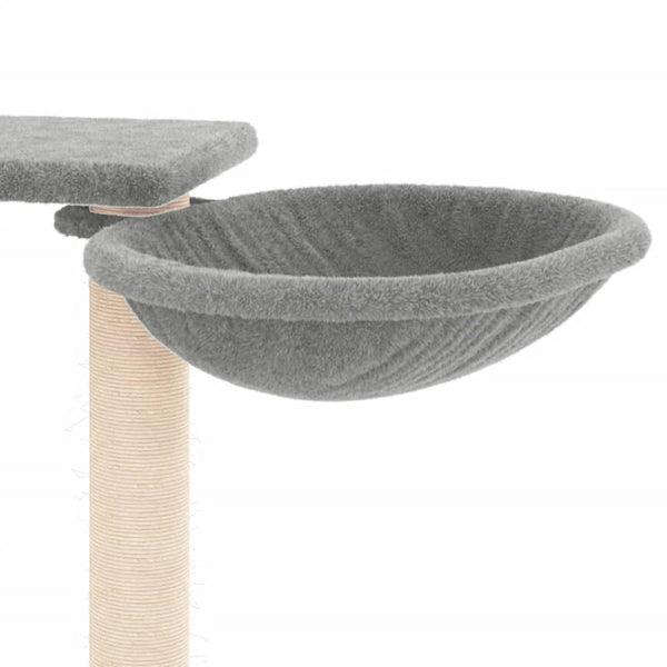 Vaaleanharmaa kissan kiipeilypuu raapimispylväillä Chengiamet 82cm