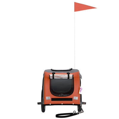 Lemmikinkuljetuskärry pyörään oranssi/harmaa kangas ja rauta