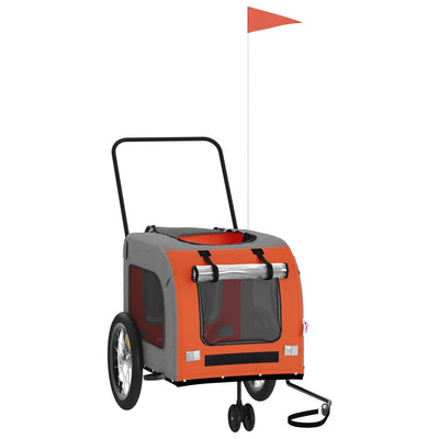 Lemmikinkuljetuskärry pyörään oranssi/harmaa kangas ja rauta