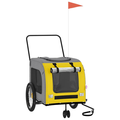 Lemmikinkuljetuskärry polkupyörään keltaharmaa kangas ja rauta