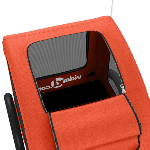 Oranssi Vsevold lemmikinkuljetuskärry (rauta, kangas ja pyörään)