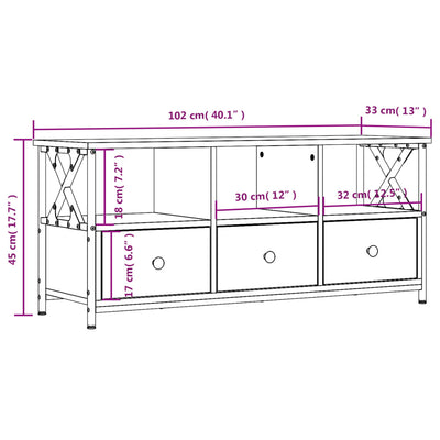 TV-taso musta 102x33x45 cm tekninen puu ja rauta