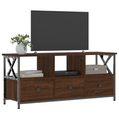 TV-taso ruskea tammi 102x33x45 cm tekninen puu ja rauta