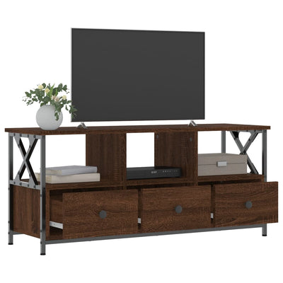 TV-taso ruskea tammi 102x33x45 cm tekninen puu ja rauta