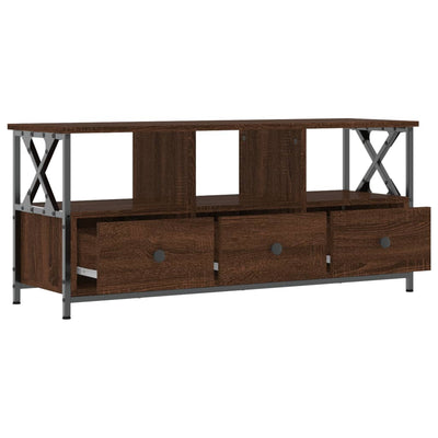 TV-taso ruskea tammi 102x33x45 cm tekninen puu ja rauta