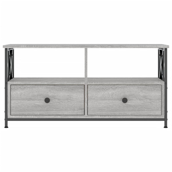 TV-taso harmaa Sonoma 90x33x45 cm tekninen puu ja rauta