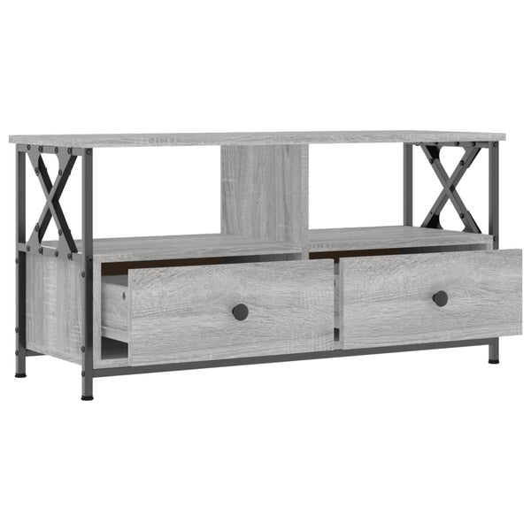TV-taso harmaa Sonoma 90x33x45 cm tekninen puu ja rauta