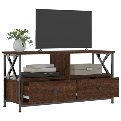 TV-taso ruskea tammi 90x33x45 cm tekninen puu ja rauta