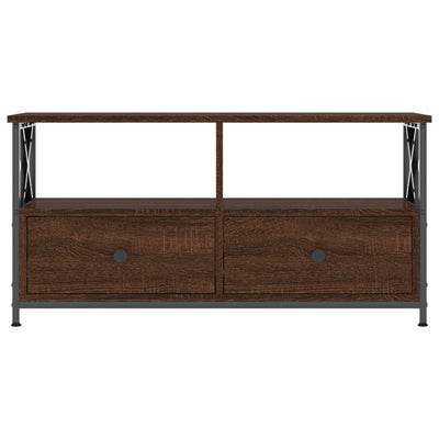 TV-taso ruskea tammi 90x33x45 cm tekninen puu ja rauta