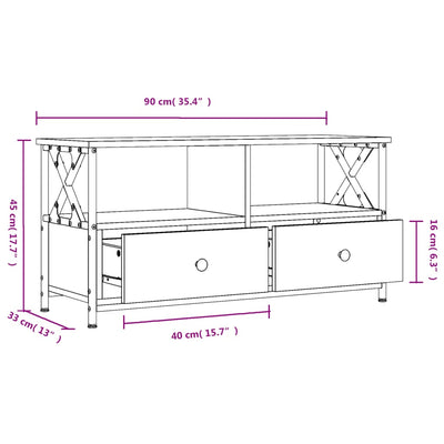 TV-taso ruskea tammi 90x33x45 cm tekninen puu ja rauta
